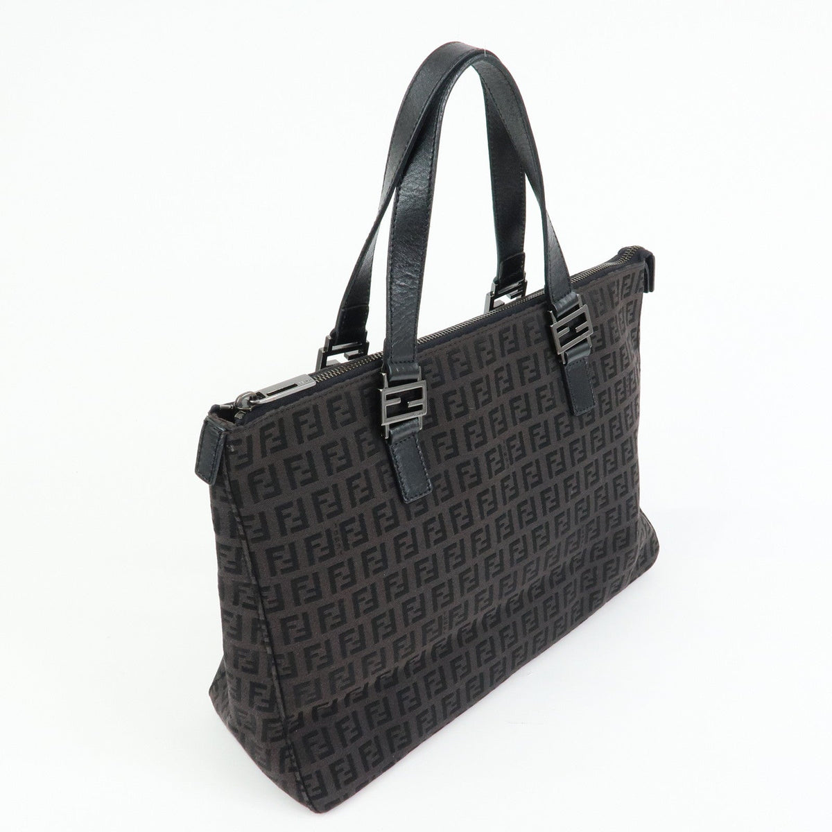 FENDI Zucchino Canvas Leather Tote Bag Hand Bag Black Rovelle Bags
