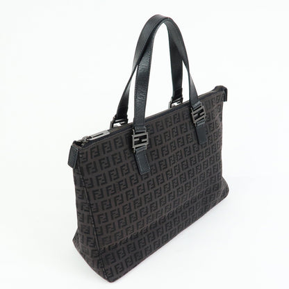 FENDI Zucchino Canvas Leather Tote Bag Hand Bag Black Rovelle Bags