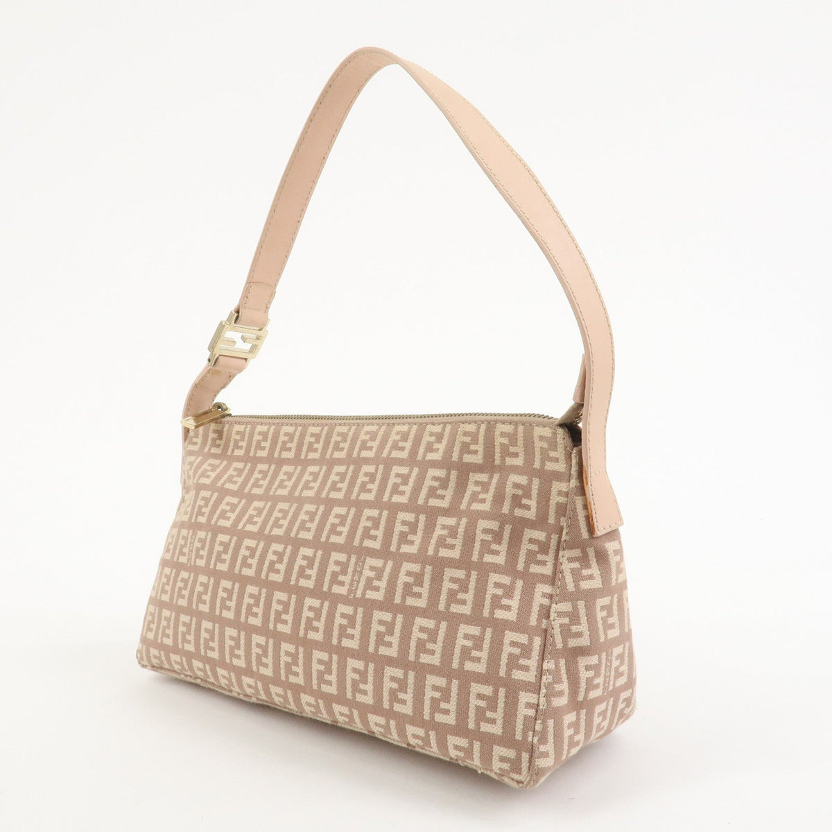 FENDI Zucchino Canvas Leather Shoulder Hand Bag Pink Beige 8BR444 Rovelle Bags