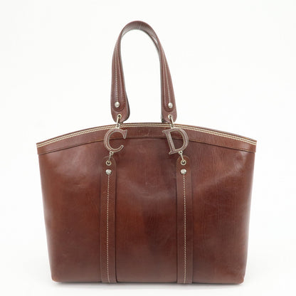 Christian Dior Leather Flower Embroidery Tote Shoulder Bag Brown Rovelle Bags