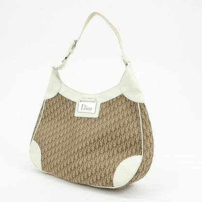 Christian Dior Trotter Jacguard Canvas Leather Shoulder Bag Brown Rovelle Bags