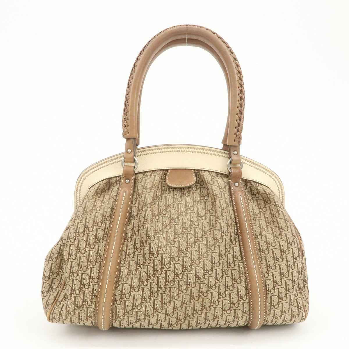 Christian Dior Trotter Canvas Leather Hand Bag Beige Ivory Rovelle Bags