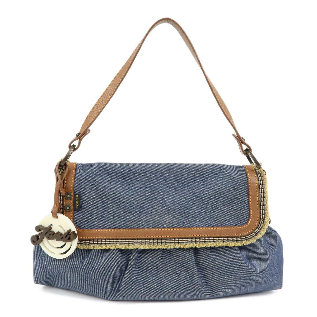FENDI Denim Leather Shoulder Bag Hand Bag Indigo Brown 8BR445 Rovelle Bags