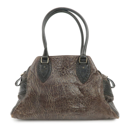 FENDI Etnico Leather Tote Bag Shoulder Bag Hand Bag Brown 8BN162 Rovelle Bags