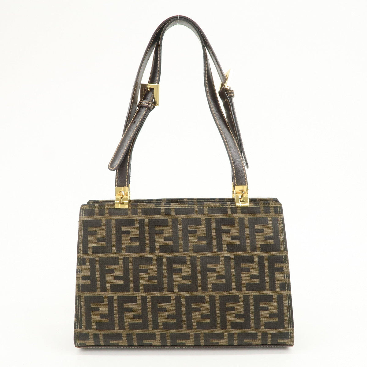 FENDI Zucca Canvas Leather Shoulder Bag Hand Bag Brown Black Rovelle Bags