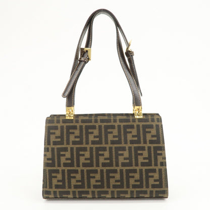 FENDI Zucca Canvas Leather Shoulder Bag Hand Bag Brown Black Rovelle Bags