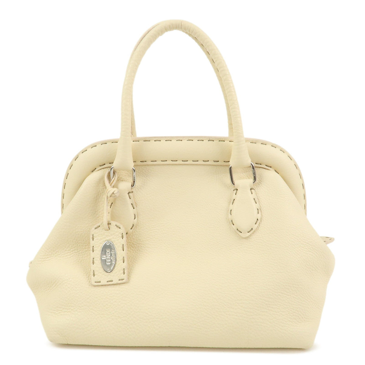 FENDI Selleria Leather Boston Bag Hand Bag Cream 8BN127 Rovelle Bags
