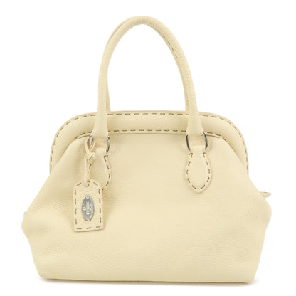 FENDI Selleria Leather Boston Bag Hand Bag Cream 8BN127 Rovelle Bags