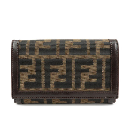 FENDI Zucca Canvas Leather Tri-fold Wallet Brown Black 31052 Rovelle Bags