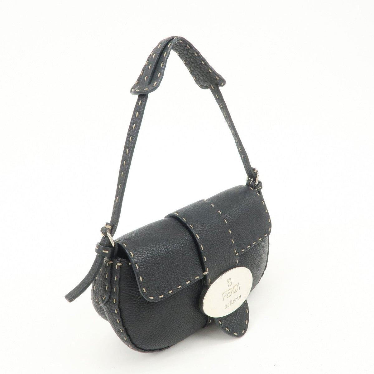FENDI Seleria Leather Hand Bag Shoulder Bag Black 8BR430 Rovelle Bags