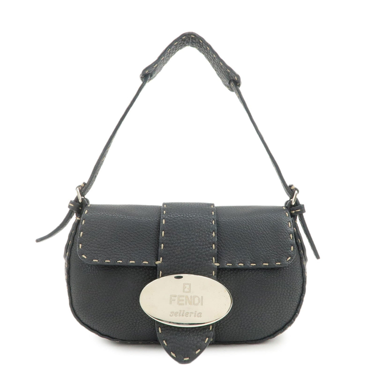 FENDI Seleria Leather Hand Bag Shoulder Bag Black 8BR430 Rovelle Bags