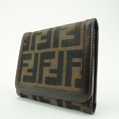 FENDI Zucca Leather Canvas Tri-fold Wallet Black Brown 30794 Rovelle Bags