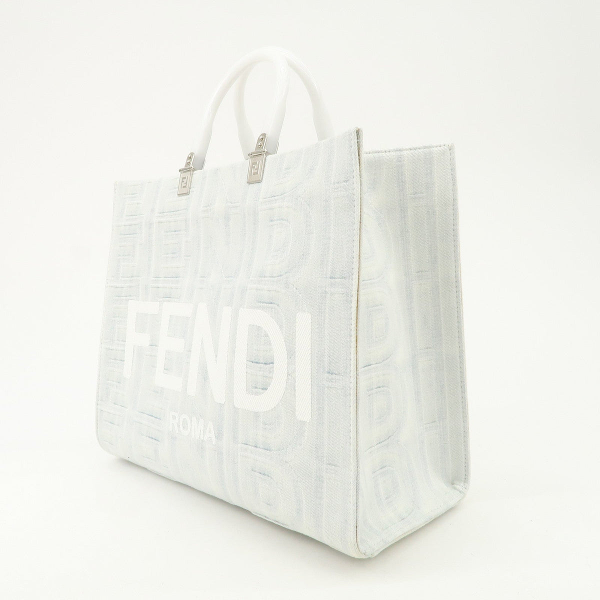 FENDI Leather Sunshine Medium 2Way Tote Bag Hand Bag White 8BH386 Rovelle Bags