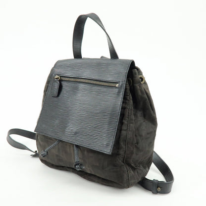 FENDI Logo Zucca Nylon Leather Backpack Rucksack Black Rovelle Bags