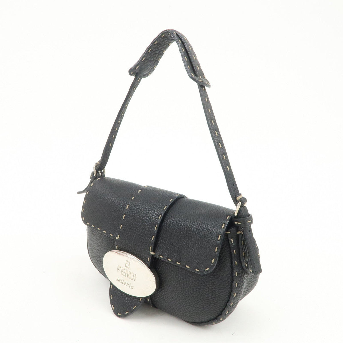 FENDI Seleria Leather Hand Bag Shoulder Bag Black 8BR430 Rovelle Bags
