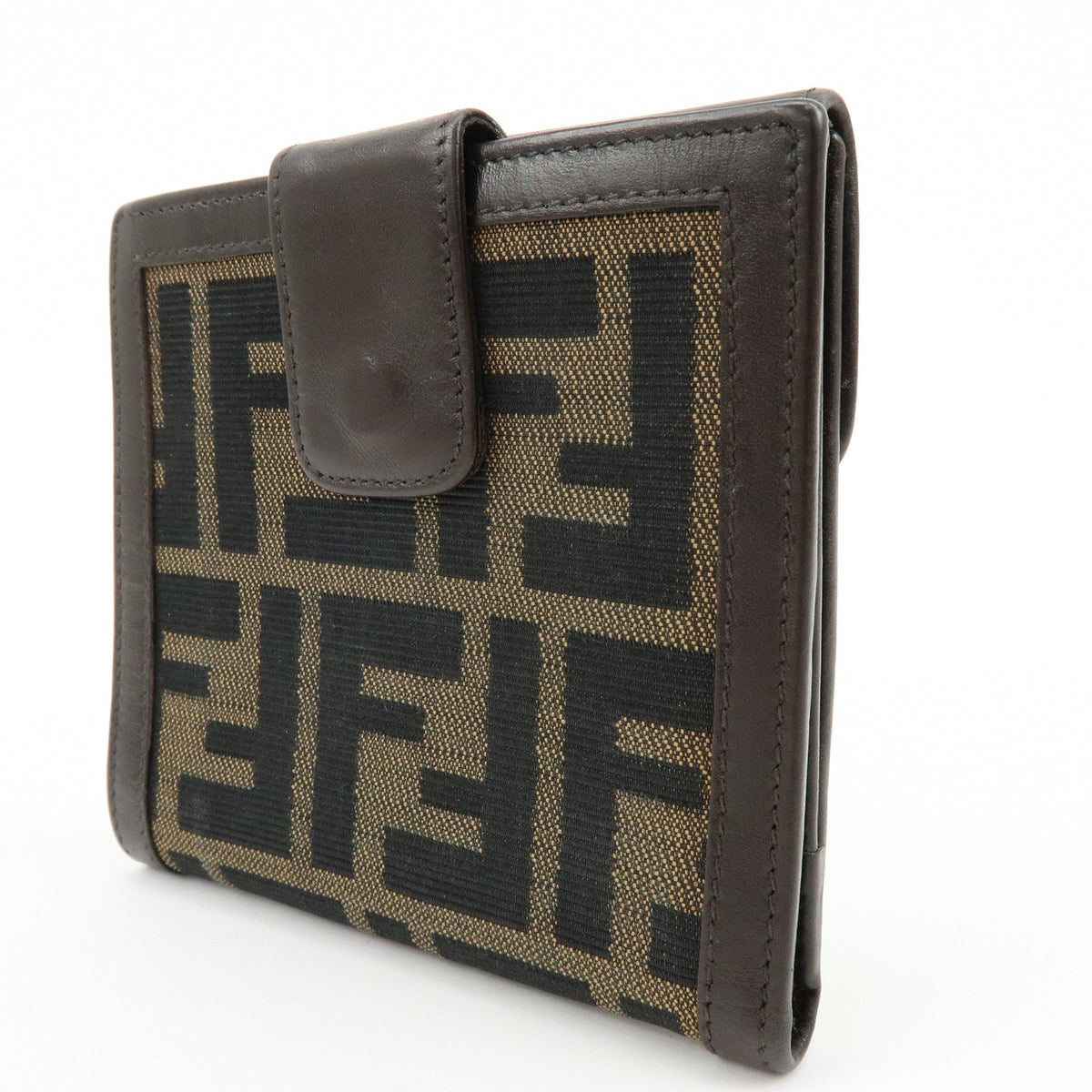 FENDI Zucca Canvas Leather Bi-fold Wallet Brown Black 01695 Rovelle Bags