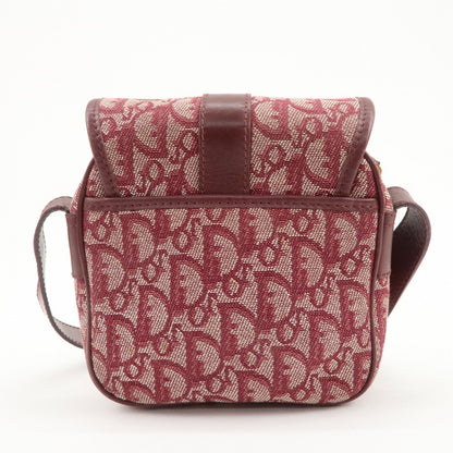 Christian Dior Trotter Jacquard Leather Shoulder Bag Burgundy Rovelle Bags