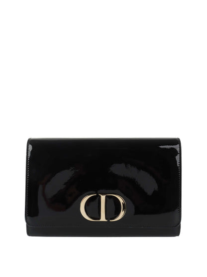 Dior Black Patent Leather 30 Montaigne Chain Clutch Rovelle Bags