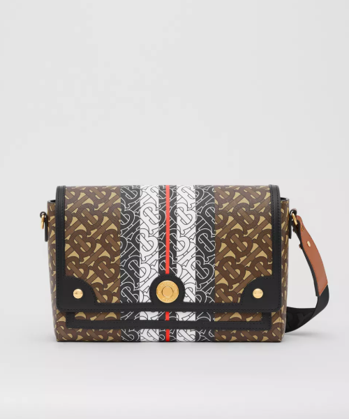Burberry Stripe Note Canvas Brown Crossbody Bag