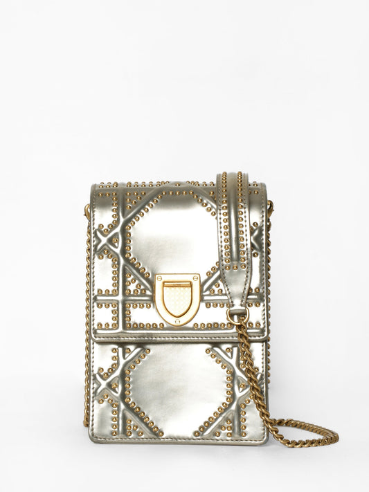 Christian Dior Diorama Studded Vertical Chain Clutch Rovelle Bags