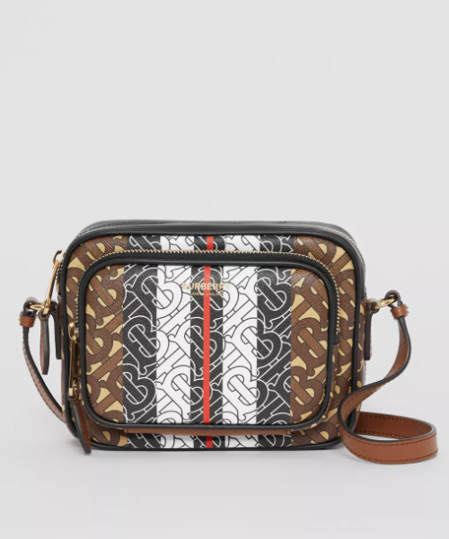 Burberry Stripe Camera Canvas Brown Handbag