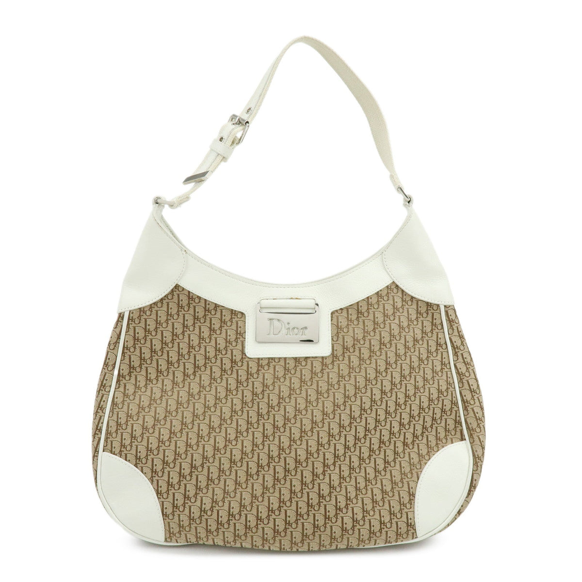 Christian Dior Trotter Jacguard Canvas Leather Shoulder Bag Brown Rovelle Bags