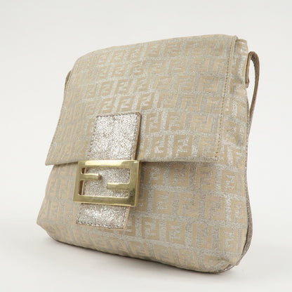 FENDI Zucchino Canvas Leather Shoulder Bag Silver Beige 8BT075 Rovelle Bags