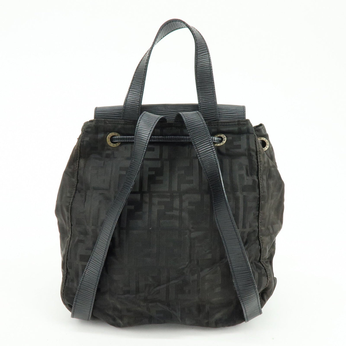 FENDI Logo Zucca Nylon Leather Backpack Rucksack Black Rovelle Bags
