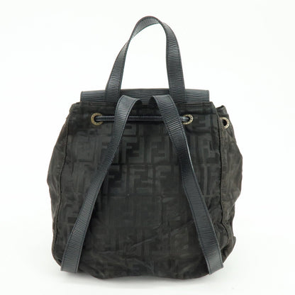 FENDI Logo Zucca Nylon Leather Backpack Rucksack Black Rovelle Bags