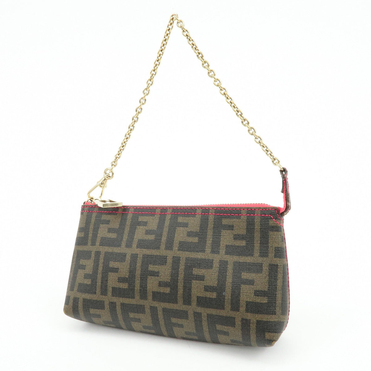 FENDI Zucca Print PVC Chain Accessory Pouch Hand Bag Pink 8BR592 Rovelle Bags