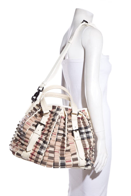 Burberry Cartridge Novacheck Leather Cream Satchel Bag