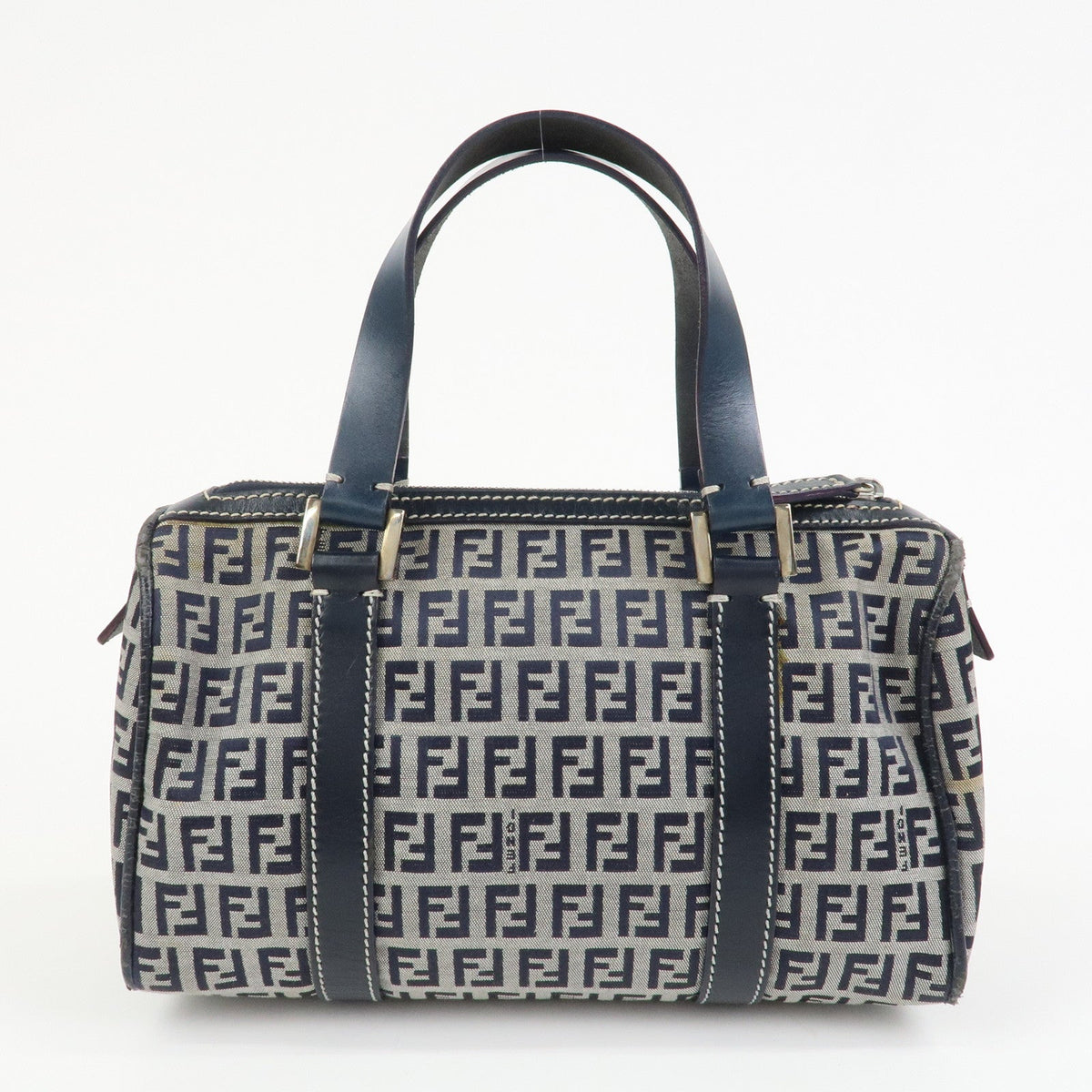 FENDI Zucchino Canvas Leather Hand Bag Mini Boston Bag Navy 16327 Rovelle Bags