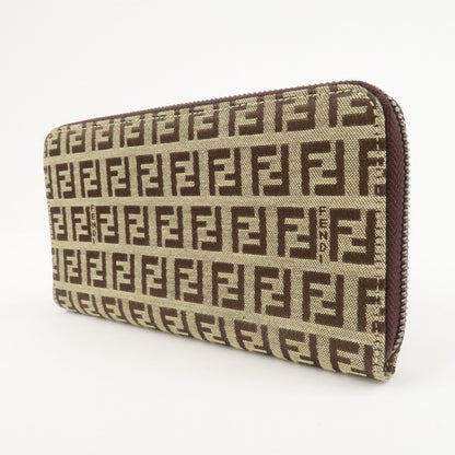 FENDI Zucchino Canvas Leather Round Zippy Long Wallet Brown 8M0024 Rovelle Bags
