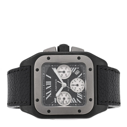 ADLC Titanium Calfskin 41mm Santos 100 Chronograph Automatic Watch Black