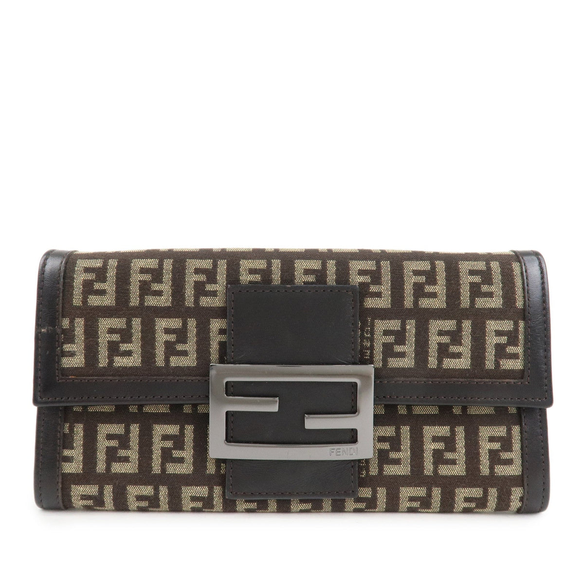 FENDI Zucchino Canvas Leather Bi-Fold Long Wallet Dark Brown 8M0021 Rovelle Bags