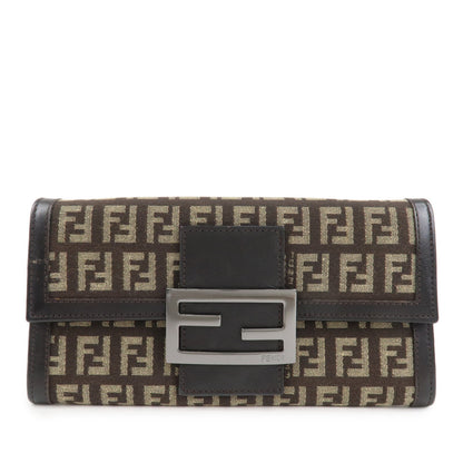 FENDI Zucchino Canvas Leather Bi-Fold Long Wallet Dark Brown 8M0021 Rovelle Bags