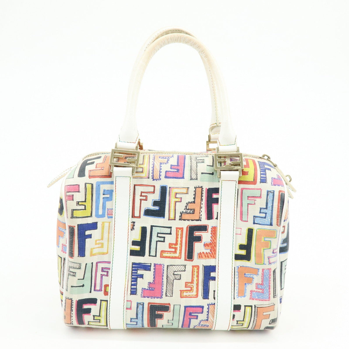FENDI Zucca PVC Canvas Leather Boston Bag White Multicolor 8BL068 Rovelle Bags