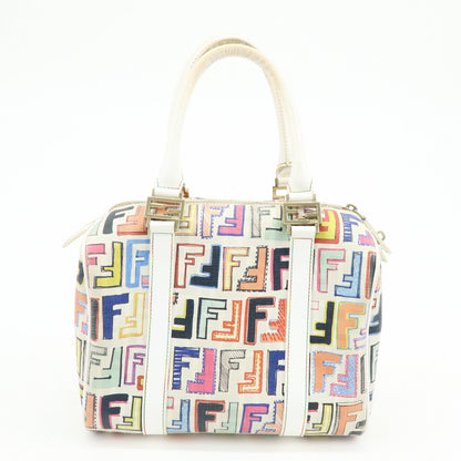 FENDI Zucca PVC Canvas Leather Boston Bag White Multicolor 8BL068 Rovelle Bags