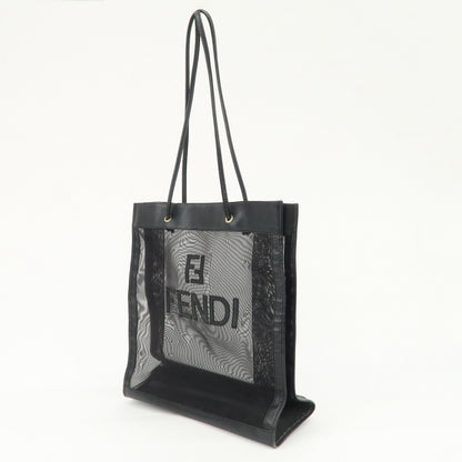 FENDI Mesh Leather Tote Bag Shoulder Bag Black Gold Hardware 259647 Rovelle Bags