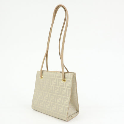 FENDI Zucca Canvas Leather Shoulder Bag Beige Rovelle Bags