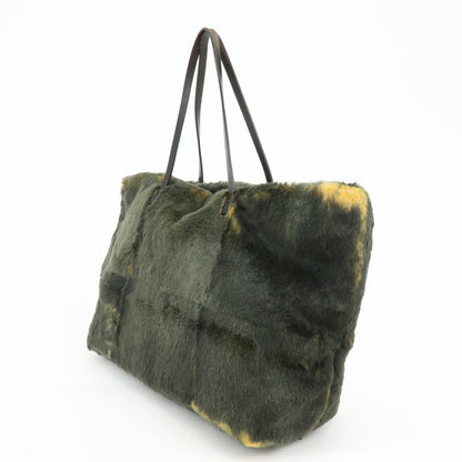 FENDI Fur Leather Tote Bag Hand Bag Brown Yellow 8BH005 Rovelle Bags