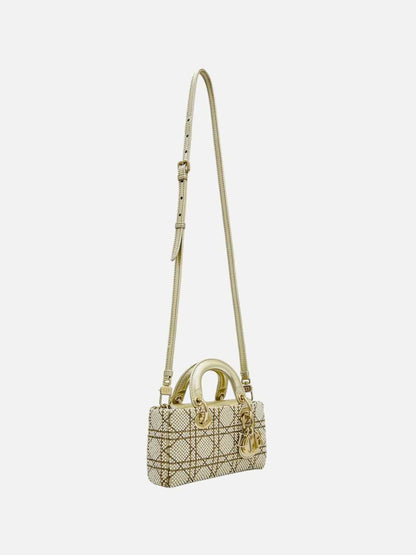 Christian Dior Lady D-Joy Size Micro Peral Embroidered Gold Leather Shoulder Bag Rovelle Bags