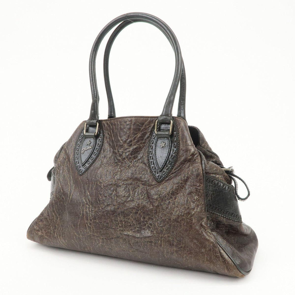 FENDI Etnico Leather Tote Bag Shoulder Bag Hand Bag Brown 8BN162 Rovelle Bags