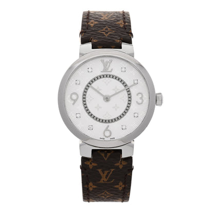 Stainless Steel Monogram Diamond 33mm Tambour Slim Quartz Watch