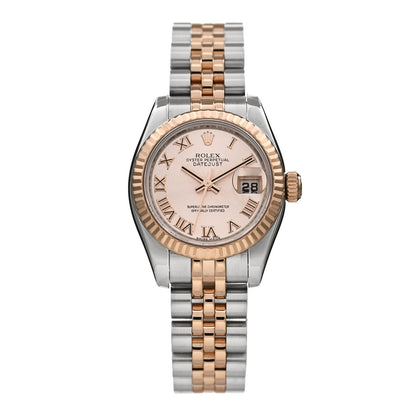 Stainless Steel 18K Everose Gold 26mm Oyster Perpetual Datejust Watch Pink Roman 179171