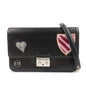 Christian Dior Leather Chain Shoulder Bag Heart Embroidery Black Rovelle Bags