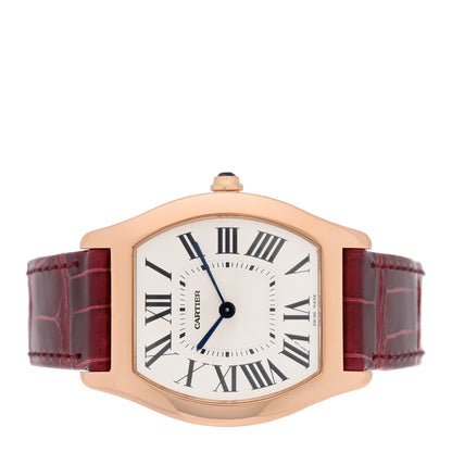 18K Pink Gold Alligator 31mm Tortue Manual Winding Watch Burgundy