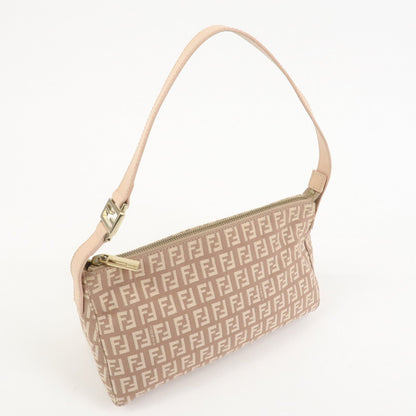 FENDI Zucchino Canvas Leather Shoulder Hand Bag Pink Beige 8BR444 Rovelle Bags
