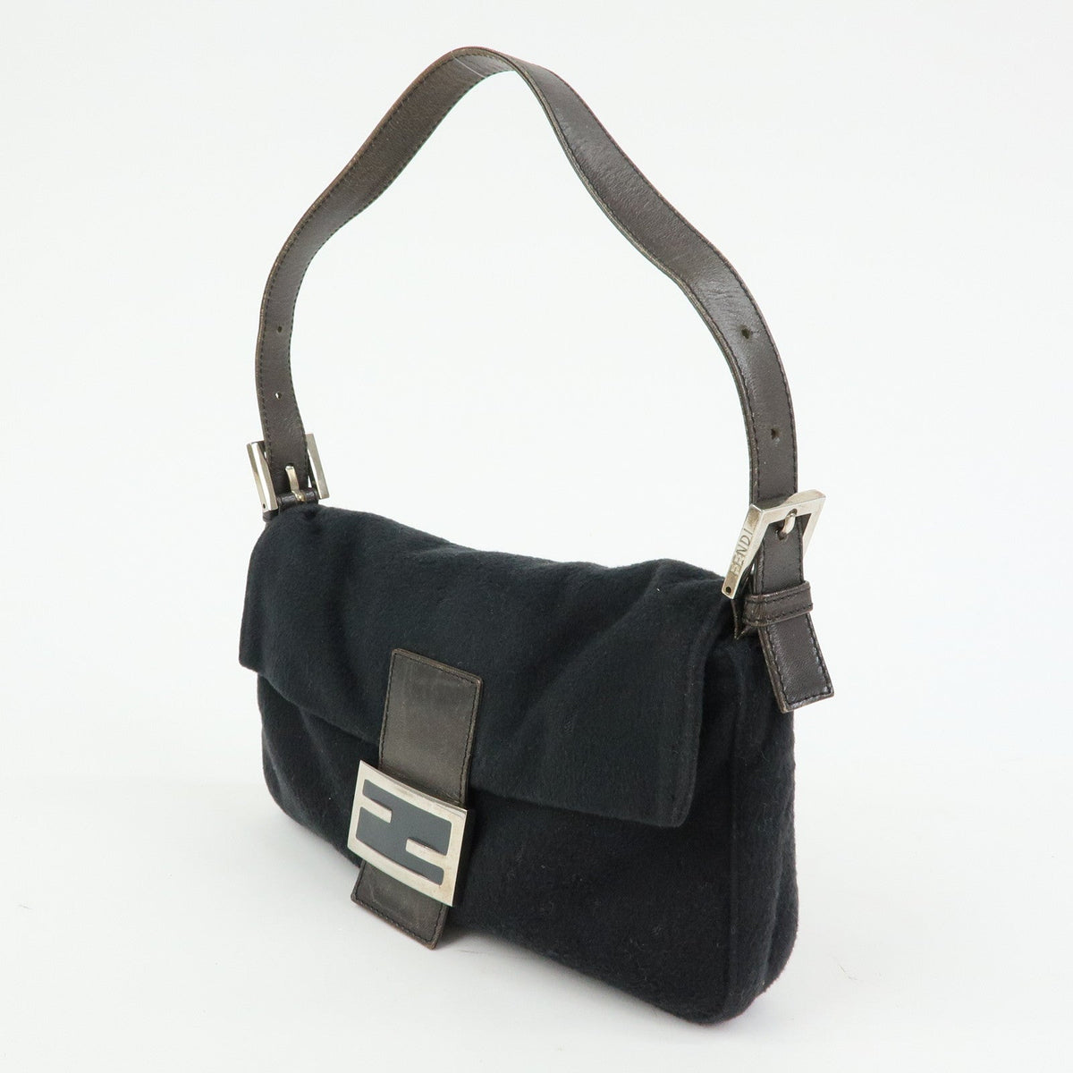 FENDI Mamma Baguette Wool Leather Shoulder Bag Hand Bag Black 26424 Rovelle Bags