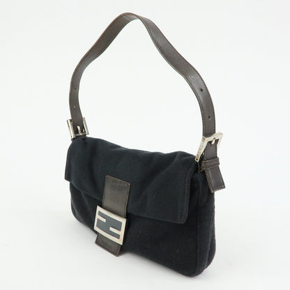 FENDI Mamma Baguette Wool Leather Shoulder Bag Hand Bag Black 26424 Rovelle Bags